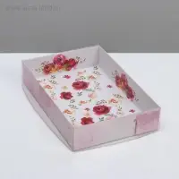 Кондитерская упаковка, коробка для макарун с пластиковой крышкой, «Цветы», 18 х 12 х 3.5 см