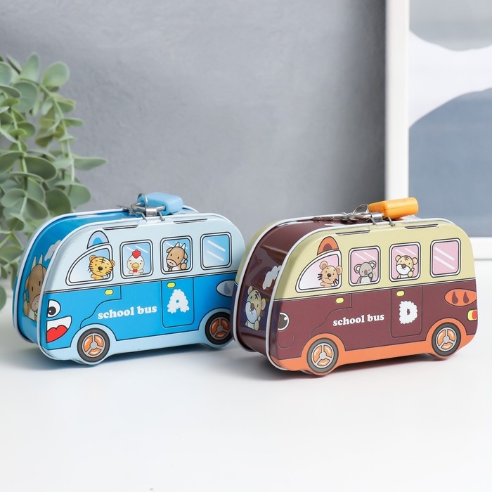 Копилка металл с замочком Копилка металл с замочком "Звери в автобусе" МИКС 11х5,5х6,7 см
