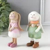 Сувенир полистоун "Зайчики-малыши нарядные" набор 2 шт 5,5х3х9,5 см