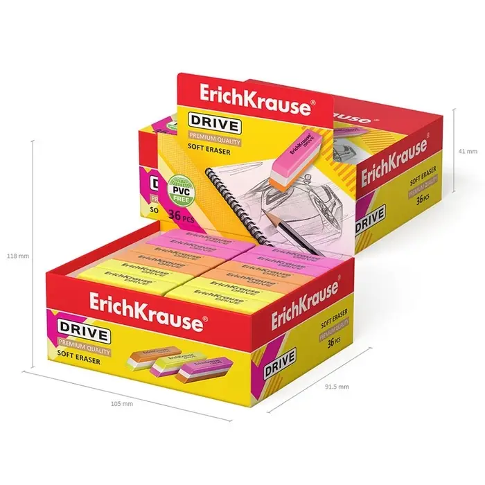 Ластик ErichKrause Drive (New), 57 х 15 х 13 мм, мягкий, гипоаллергенный, микс Ластик ErichKrause Drive (New), 57 х 15 х 13 мм, мягкий, гипоаллергенный, микс