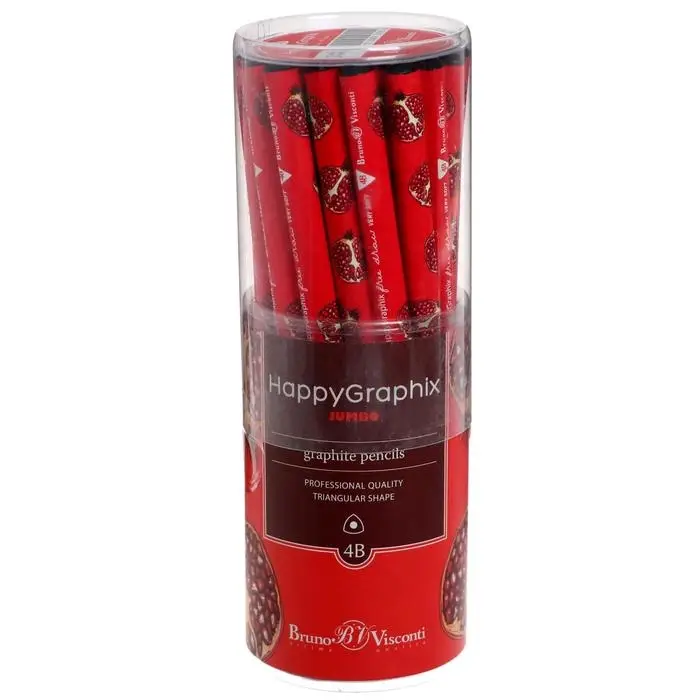 Карандаш чернографитный 3,5 мм Happy Graphix Jumbo Fresh&fruiry , 4B, трёхгранный