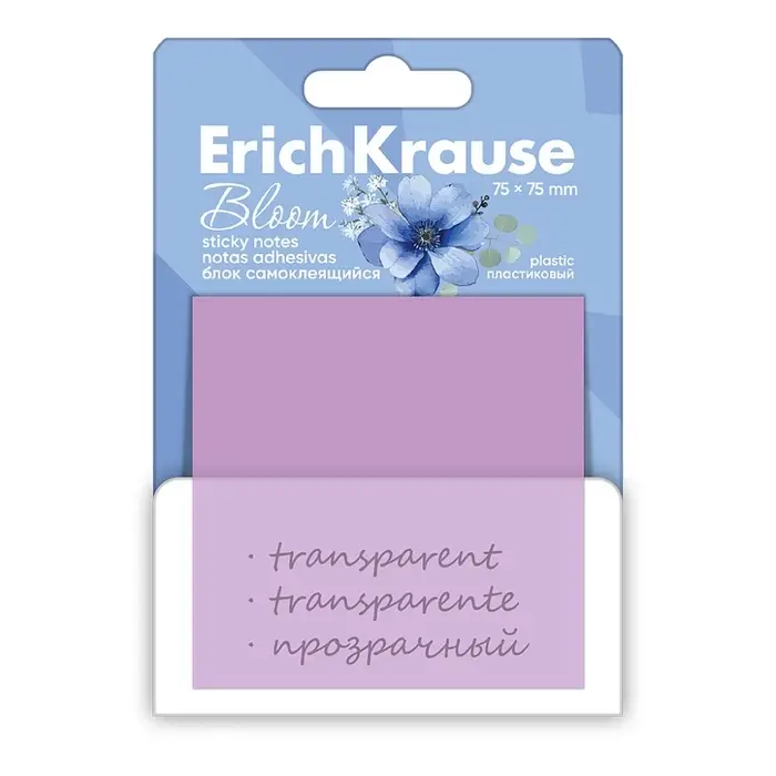 Блок с липким краем пластиковый 75&times;75 мм, ErichKrause Pastel Bloom, 50 листов, микс
