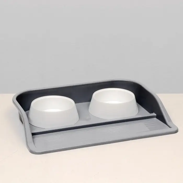 Миски с лотком &laquo;Феликс&raquo;, 300 мл, 41&times;30&times;6 см, пластик, серый лоток, белые миски
