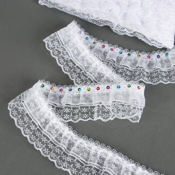 Тесьма белая кружевная, 4,5 см, в рулоне 10 м Тесьма белая кружевная, 4,5 см, в рулоне 10 м