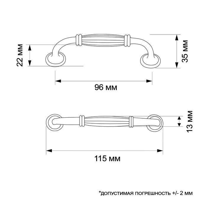 Ручка-скоба ТУНДРА PC176BL LIGHT, м/о 96 мм, цвет белый с золотом, 4 шт TMP