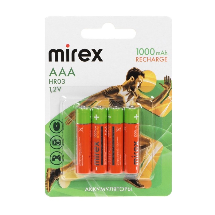 Аккумулятор Mirex, Ni-Mh, AAA, HR03-4BL, 1.2В, 1000 мАч, блистер, 4 шт. Аккумулятор Mirex, Ni-Mh, AAA, HR03-4BL, 1.2В, 1000 мАч, блистер, 4 шт.