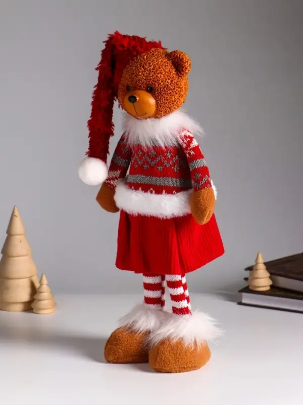 Кукла интерьерная "Медведица в зимнем наряде и колпаке" 14х8,5х45 см