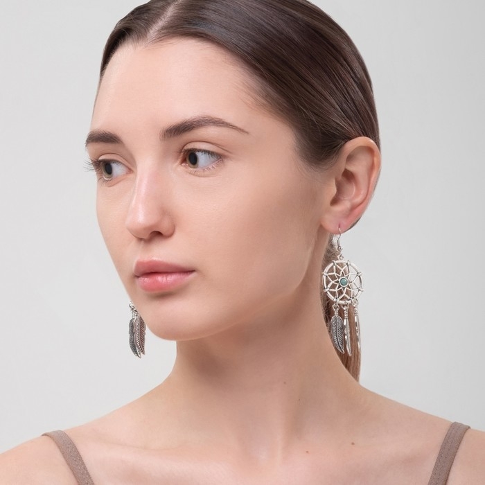 Серьги ассорти «История» ловец, цвет голубой в чернёном серебре Серьги ассорти «История» ловец, цвет голубой в чернёном серебре