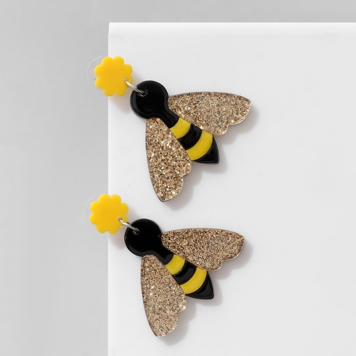 Серьги акрил «Пчёлы», цвет золотисто-чёрный в серебре Серьги акрил «Пчёлы», цвет золотисто-чёрный в серебре