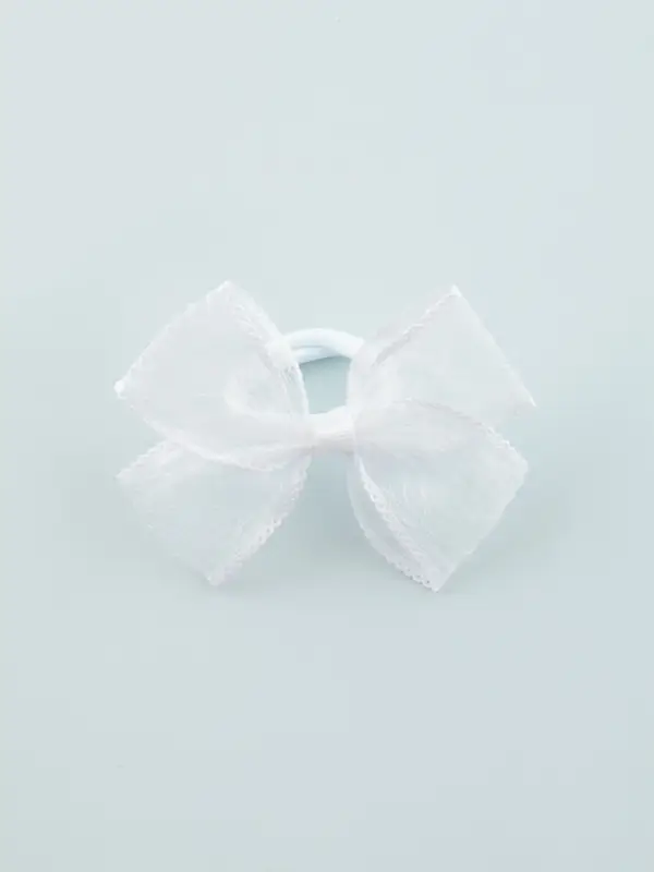 Бант для волос на резинке &laquo;Бантик&raquo;, кружевной край полоски, 9 см, белый