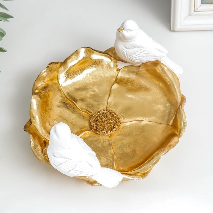 Сувенир полистоун подставка Сувенир полистоун подставка "Белые воробушки на золотом цветке" 9,5х18х20 см