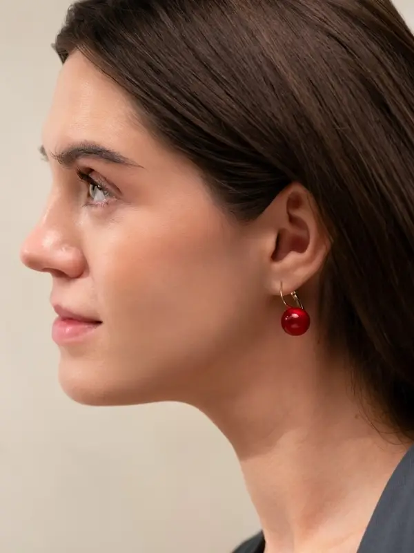Серьги &laquo;Шар №14&raquo;, пластик, малиновые в золоте