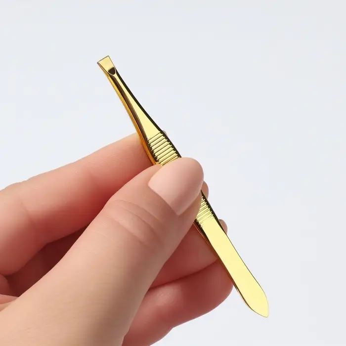 Пинцет прямой, широкий, 8.5 см, цвет золотистый