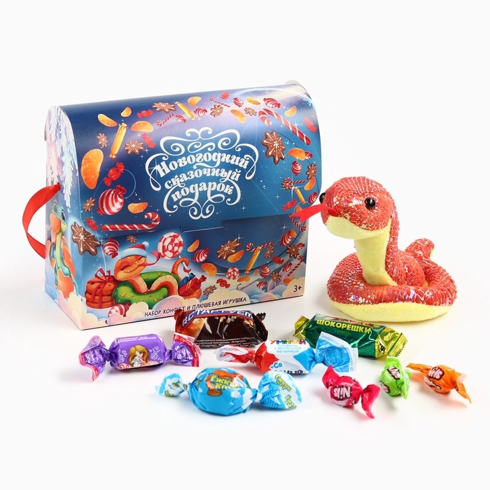 Новогодний подарок, сладкий, детский «Сказочный подарок», конфеты + мягкая игрушка, 250 г Новогодний подарок, сладкий, детский «Сказочный подарок», конфеты + мягкая игрушка, 250 г