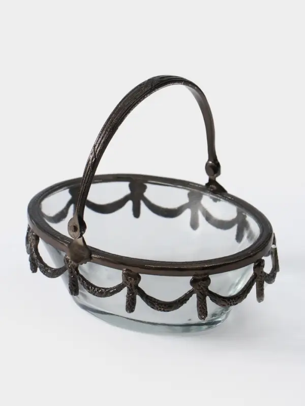 Стеклянная ваза с ручкой &laquo;Богемия&raquo;, 14.5&times;13.5&times;11.5 см, стекло, латунь