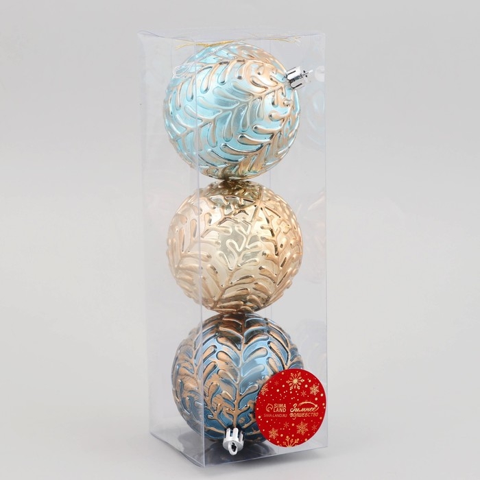 Набор шаров пластик d-8 см, 3 шт Набор шаров пластик d-8 см, 3 шт "Мадлен" веточки, микс