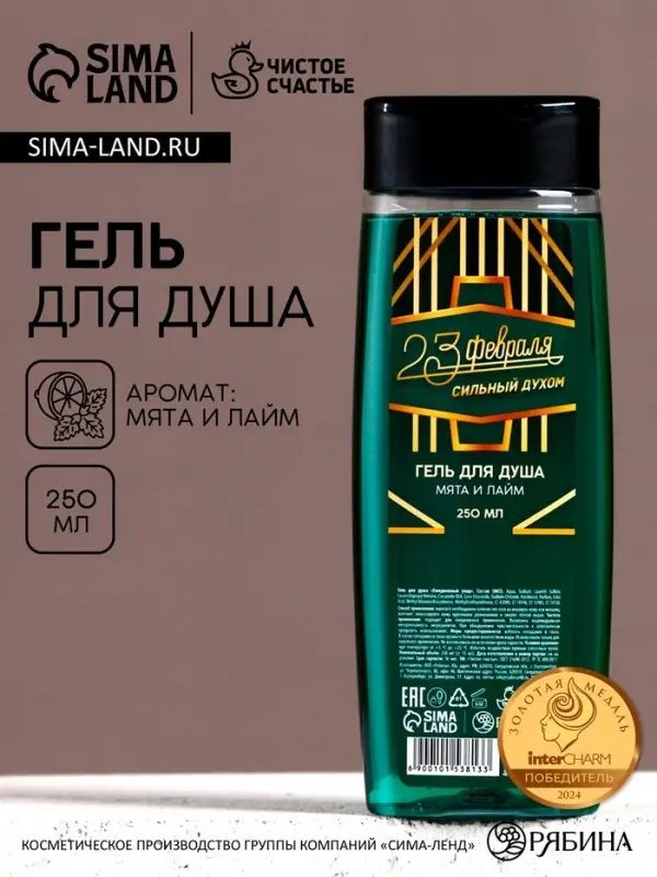 Гель для душа мужской &laquo;С 23 Февраля!&raquo;, 250 мл, аромат мяты и лайма, Чистое счастье