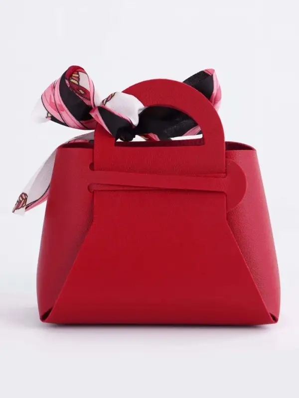 Кожаная подарочная сумочка для бижутерии и сувениров, красная с бантом (лента), 13&times;12&times;5.5 см