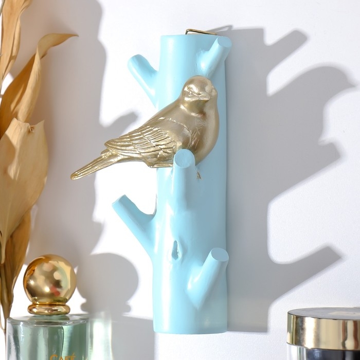 Крючки декоративные полистоун Крючки декоративные полистоун "Золотистая птичка на голубой ветке" 16х5,7х9,7 см