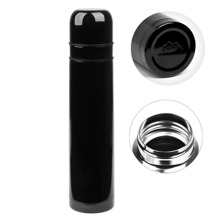 Термос, серия: Гильза, Термос, серия: Гильза, "Мастер К", 1 л, с двумя кружками, сохраняет тепло 24 ч, черный