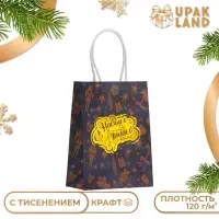 Пакет бумажный подарочный новогодний с тиснением, «С Новым Годом» 16×12×6 см