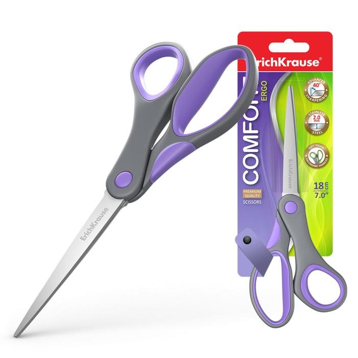 Ножницы ErichKrause Comfort, 18 см, ручки с противоскользящими резиновыми вставками, МИКС Ножницы ErichKrause Comfort, 18 см, ручки с противоскользящими резиновыми вставками, МИКС