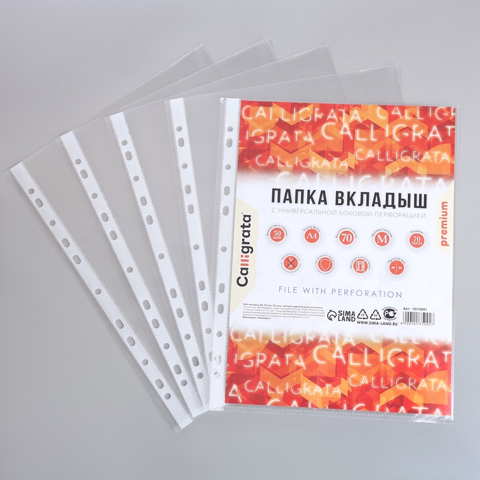 Файл-вкладыш А4, 70 мкм, Calligrata, плотный, матовый, вертикальный, 50 штук Файл-вкладыш А4, 70 мкм, Calligrata, плотный, матовый, вертикальный, 50 штук