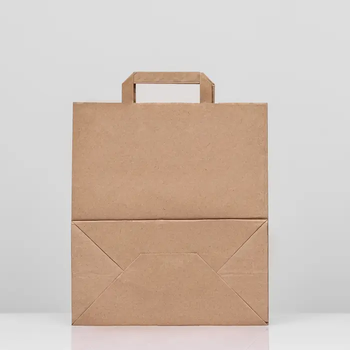 Пакет крафт без печати, плоская ручка 28×15×32 см
