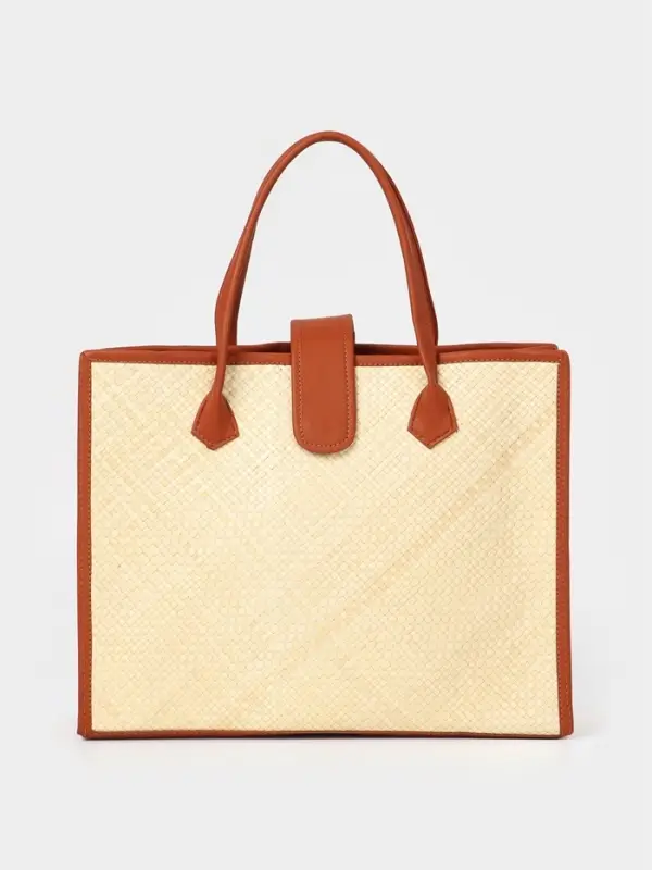 Сумка плетёная на застёжке из пандана, 41&times;16&times;50 см, бежево-коричневая