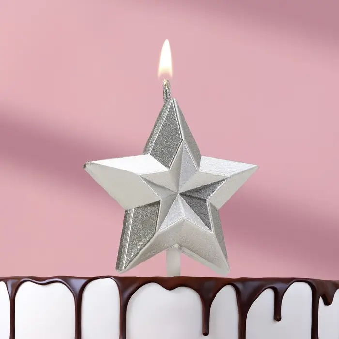 Свеча для торта &laquo;Звезда&raquo;, серебристая