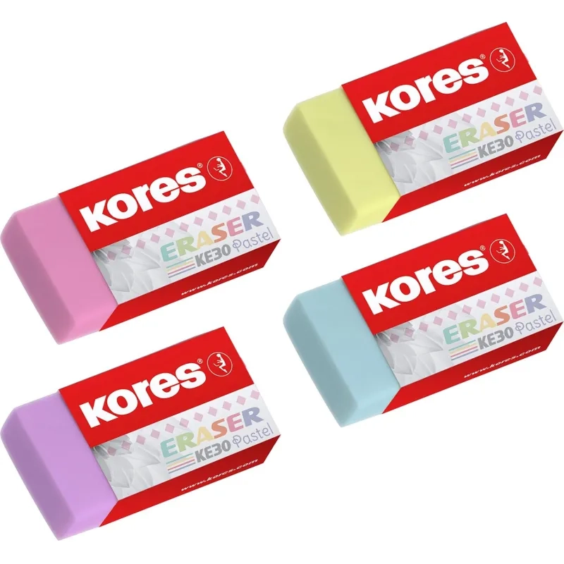 Ластик Kores 40x21x10мм 3 шт/уп, пастельный KE-30, блистер 40315