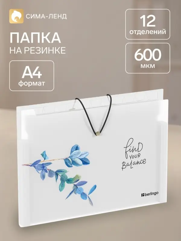 Папка А4 Spring, 12 отделений, 600 мкм, на резинке, с рисунком