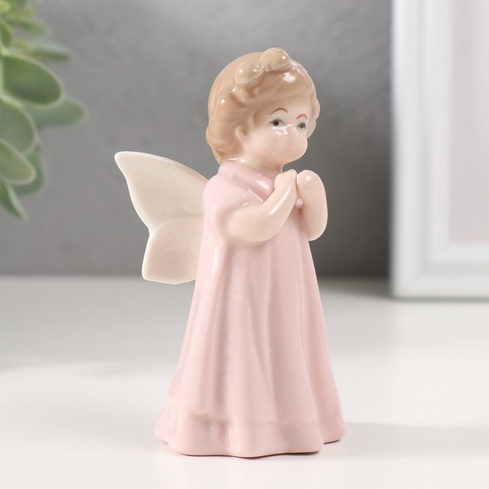 Сувенир керамика "Девочка-ангел в розовом платье с бантом на голове"9,5х5,3х4 см
