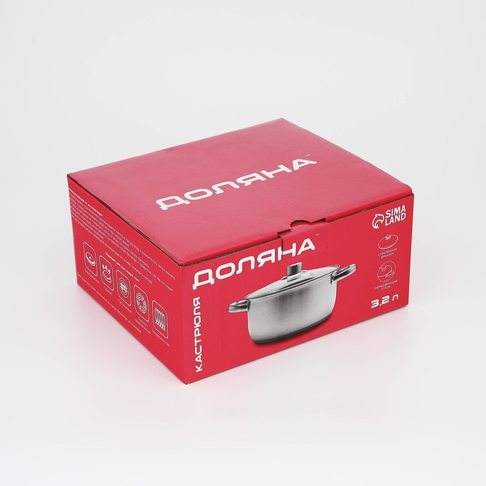 Кастрюля из нержавеющей стали Доляна «Гретте», 3,2 л, d=20 см, с крышкой, капсульное дно, индукция Кастрюля из нержавеющей стали Доляна «Гретте», 3,2 л, d=20 см, с крышкой, капсульное дно, индукция