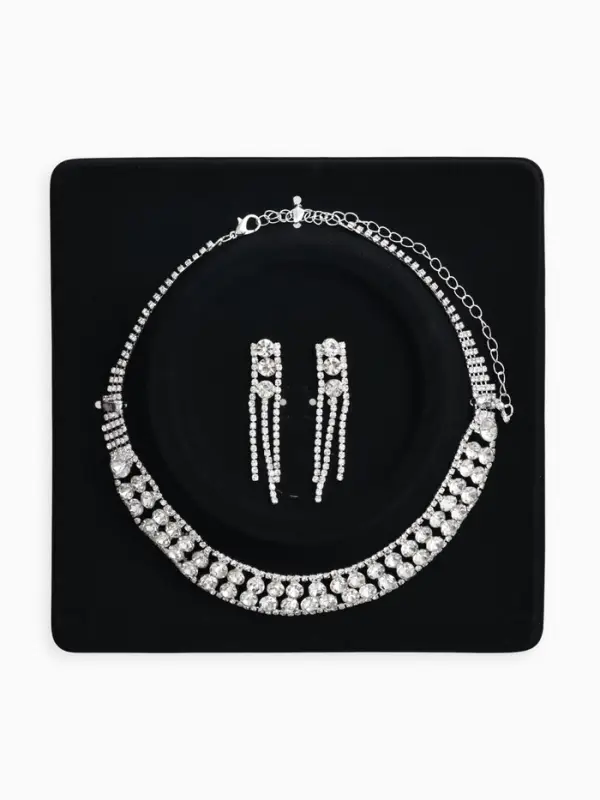 Набор 2 предмета: серьги, колье со стразами &laquo;Лёд. Круги&raquo;, d=13.5 см, белый в серебре