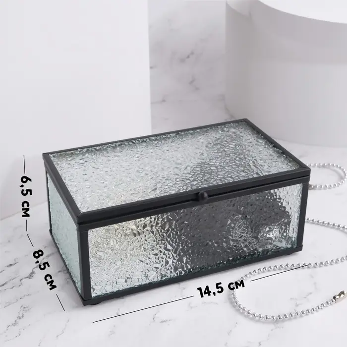 Шкатулка для украшений Wet Glass, органайзер с крышкой стеклянный, с зеркальным основанием, 14.5&times;8.5 см, прозрачная, чёрная