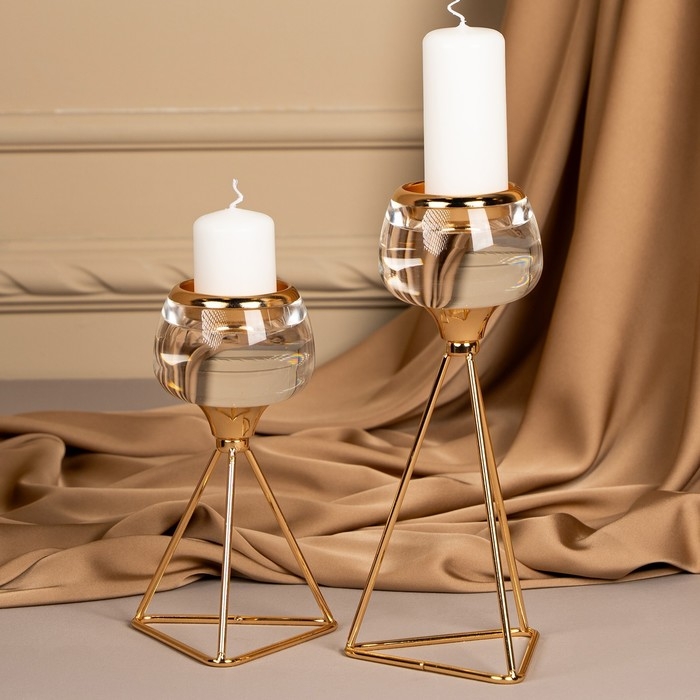 Подсвечник металл, стекло на 1 свечу «Изысканность» цвет золото 9.5 х 9.5 х 22.5 см Подсвечник металл, стекло на 1 свечу «Изысканность» цвет золото 9.5 х 9.5 х 22.5 см