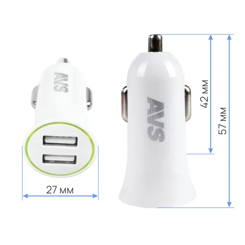 Автомобильное ЗУ AVS UC-522, 2 USB, 2.4 А, 12 Вт, белый (A07981S)