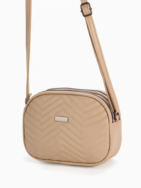 Сумка женская кросс-боди на молнии, 19&times;7&times;15 см, бежевая