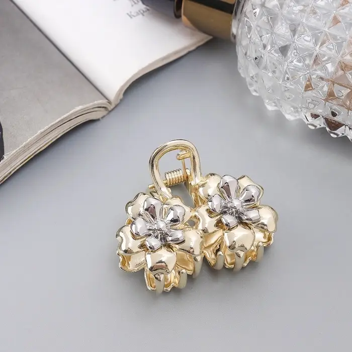 Крабик для волос &laquo;Хизер&raquo;, цветы, 4 см, золотистый