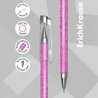 Ручка шариковая ErichKrause. ULTRA-20 Stick Glitter, синий стержень, узел 0.7 мм
