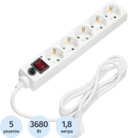 Сетевой фильтр BigTech CD5-1,8W15 (5р/1,8м/16А/3680 Вт 1,5мм белый)