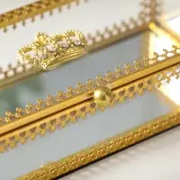Шкатулка стекло с металлическим каркасом "Корона" золото 14,2х6,8х3,5 см