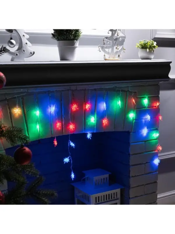 Гирлянда &laquo;Бахрома&raquo; 1.8&times;0.5 м с насадками &laquo;Звёзды&raquo;, IP20, прозрачная нить, 48 LED, свечение мульти (RG/RB), мигание, 220 В