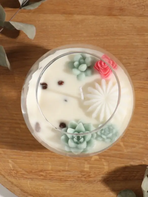 Свеча ароматическая в подсвечнике "Суккуленты" 1 фитиль аромат кофе 11х11х10 см