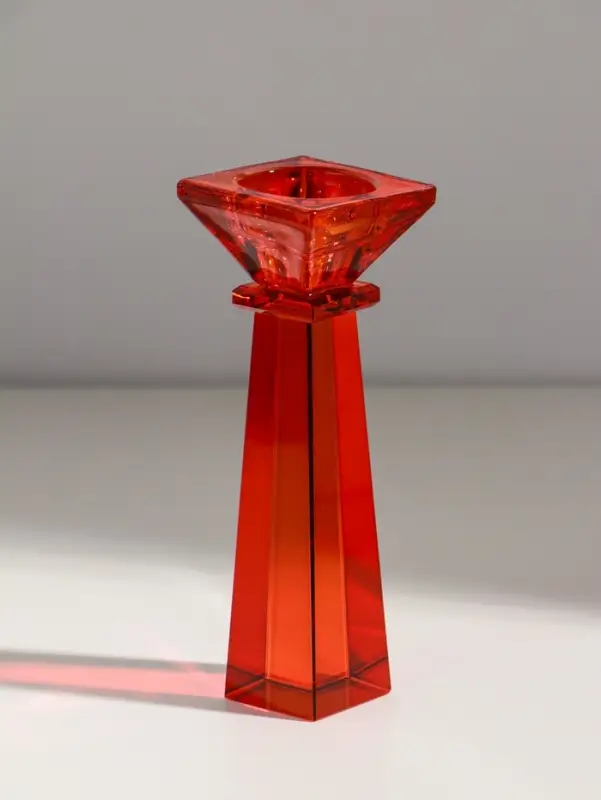 Подсвечник стекло на 1 свечу "Феникс" оранж d=2,2 и 4,2 см 5,5х5,5х16,7 см