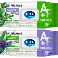 Салфетки влажные AURA FAMILY с антибактериальным эффектом с крышкой 180шт