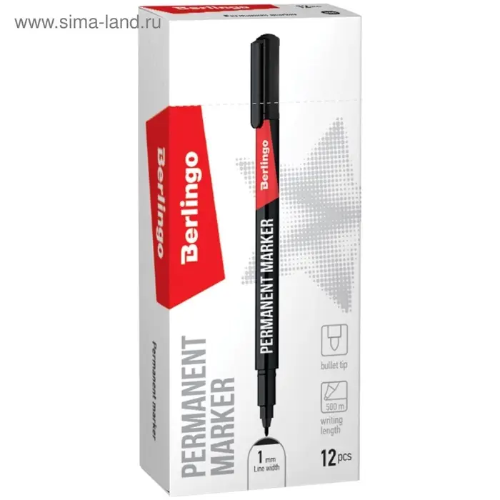 Маркер перманентный Berlingo, чёрный, узел 1.0 мм