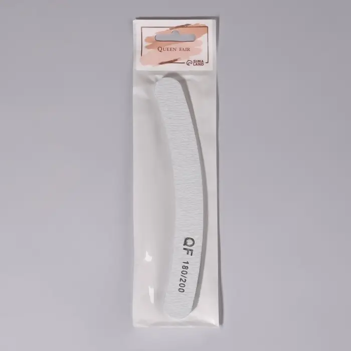 Пилка для ногтей, бумеранг, 180/200 грит, 18 см, серая