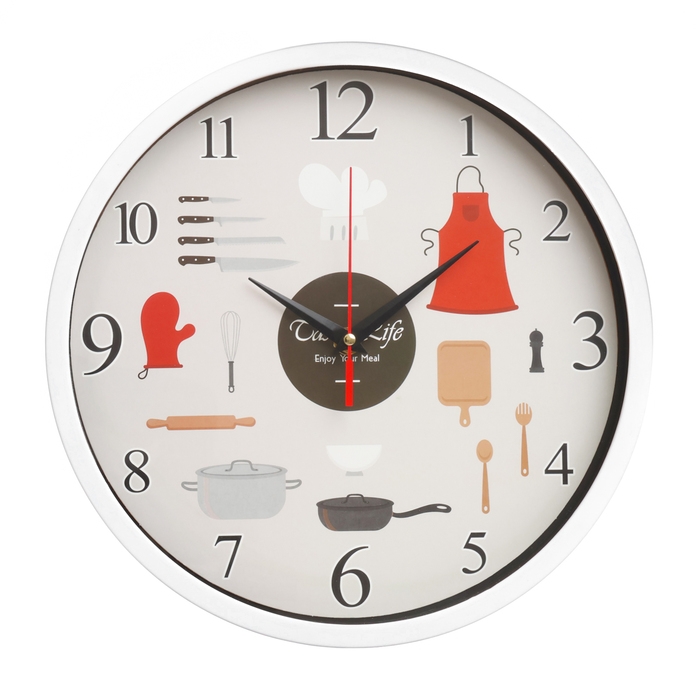 Часы настенные, серия: Кухня, Часы настенные, серия: Кухня, "Кухонные приборы", плавный ход, d-30 см, белые
